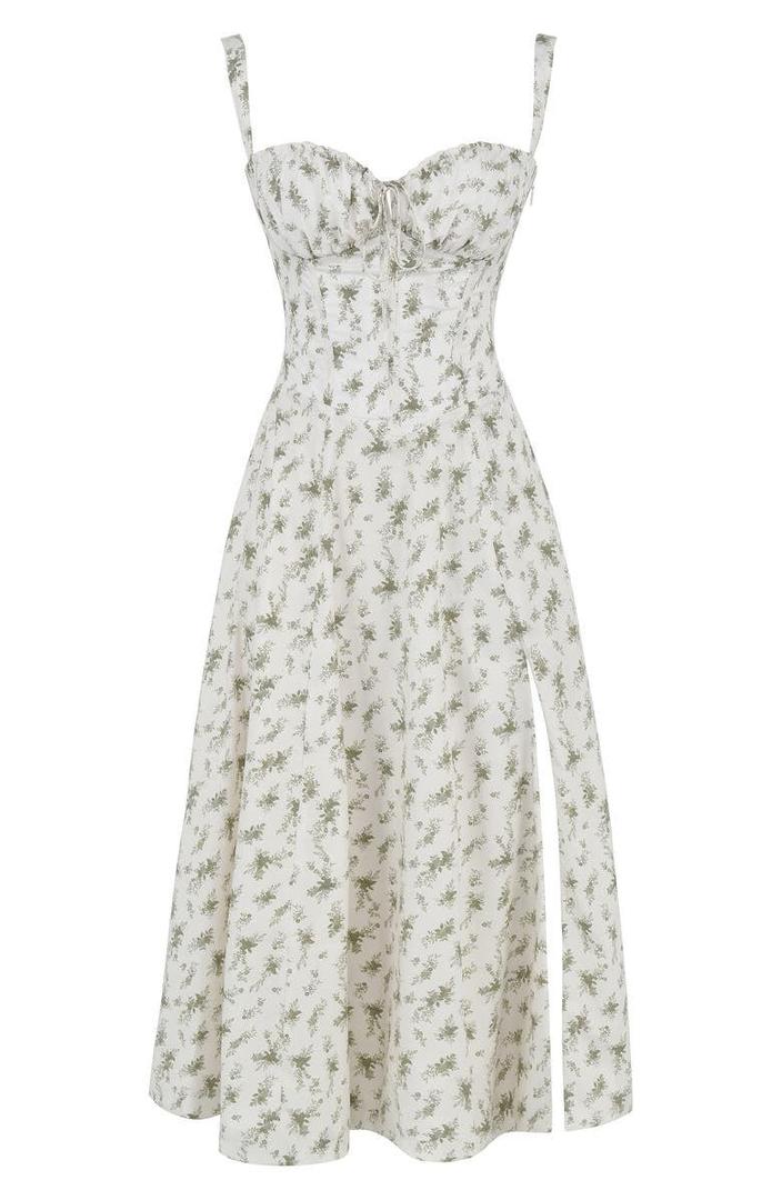 Floral corset-style midi dress with slit