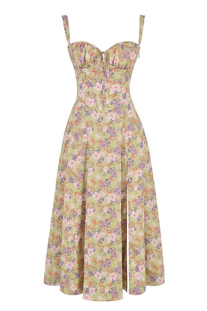 Floral corset-style midi dress with slit
