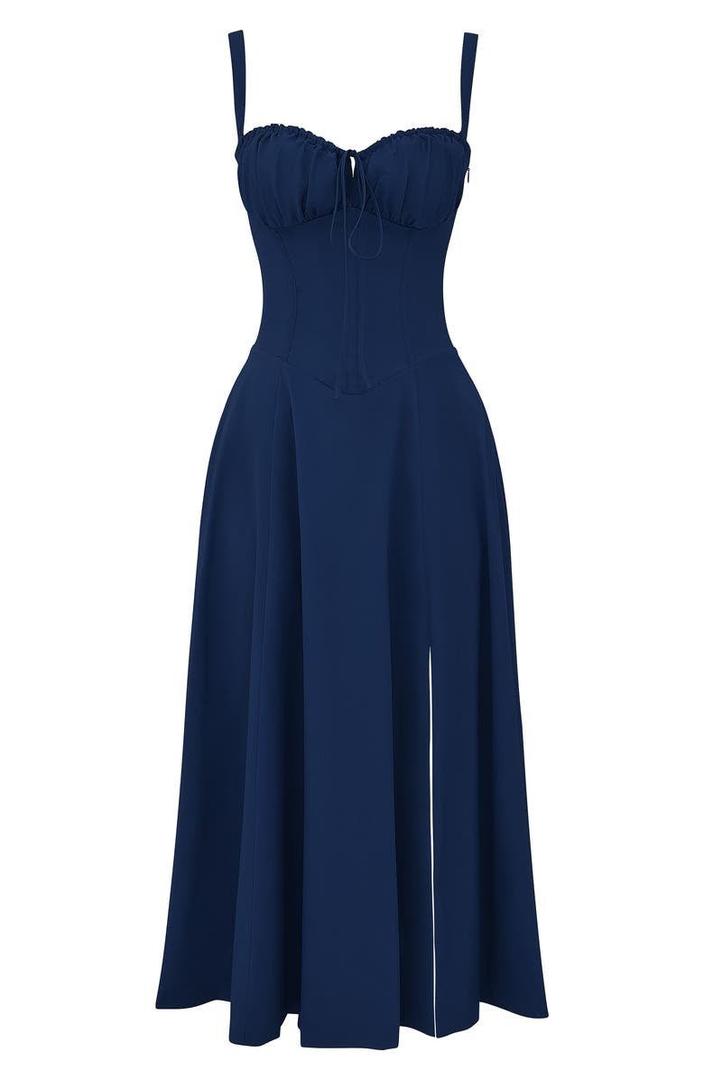 Floral corset-style midi dress with slit