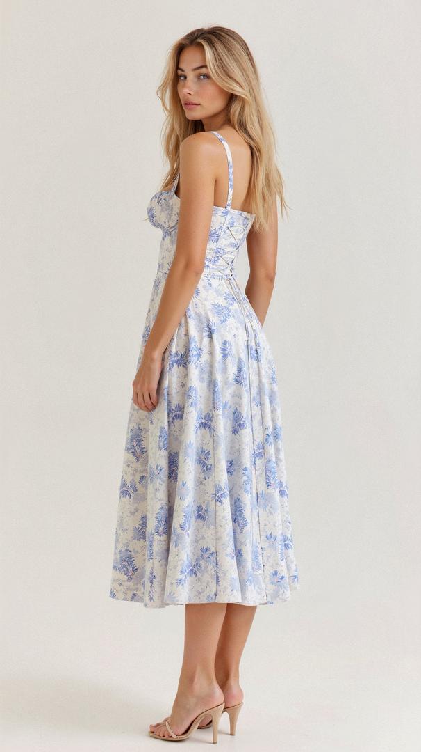 Floral corset-style midi dress with slit