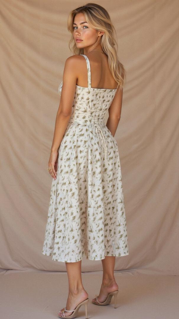 Floral corset-style midi dress with slit