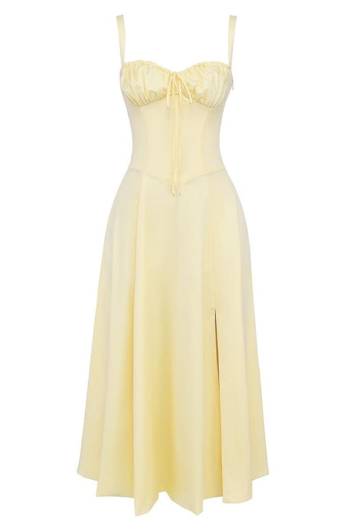 Floral corset-style midi dress with slit