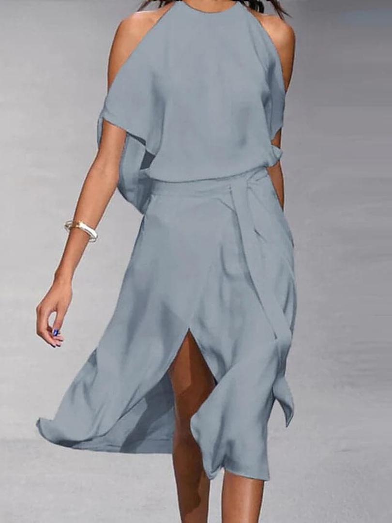 Midi Dress with Off-shoulder and Halter Neckline