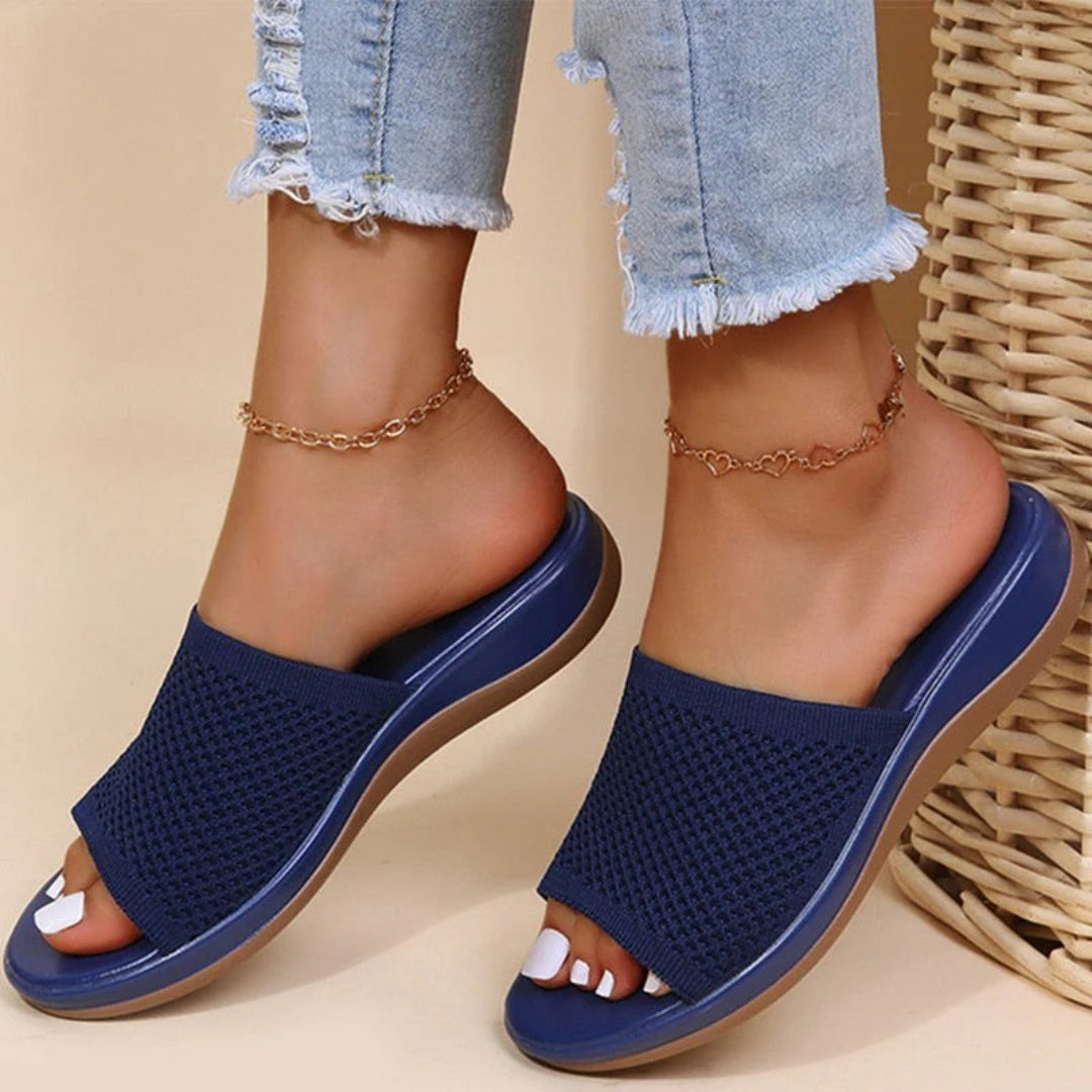 Knit open-toe slides