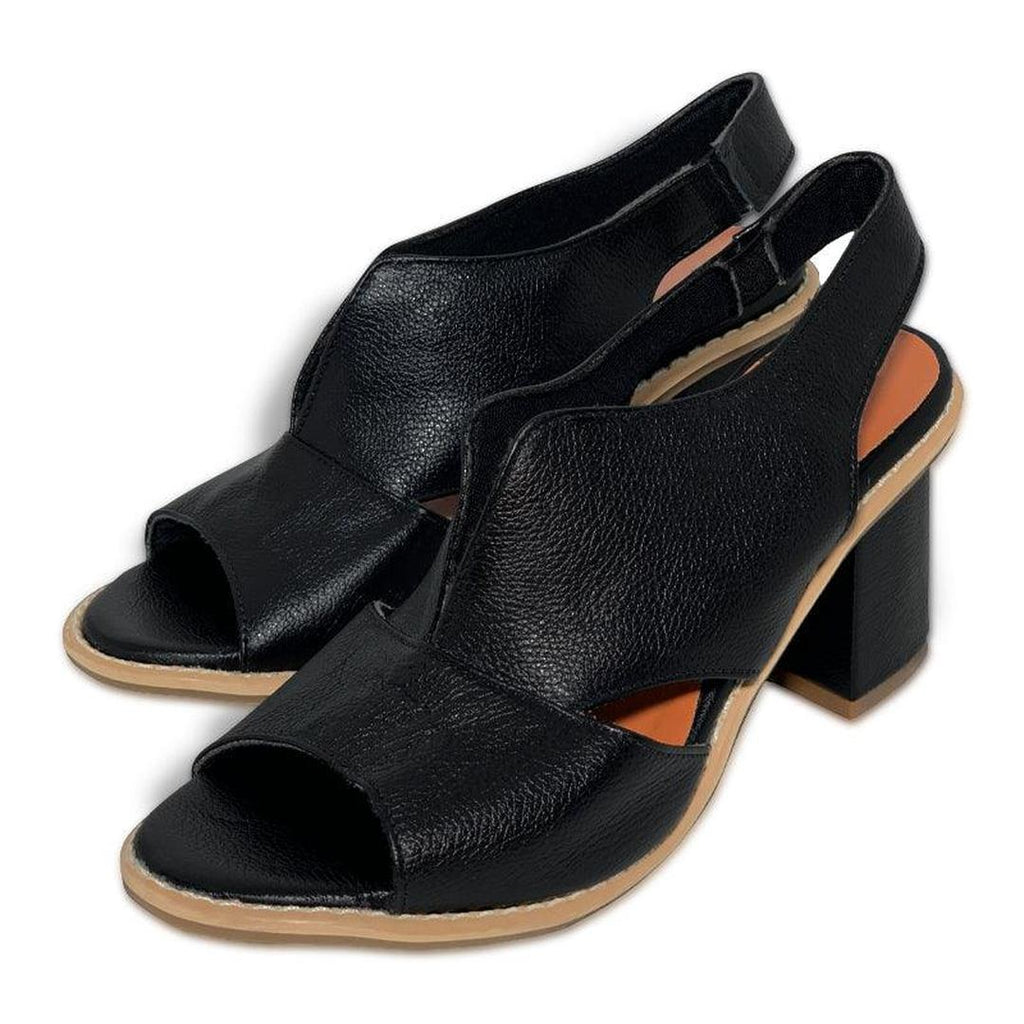 Leather open-toe block heel sandals
