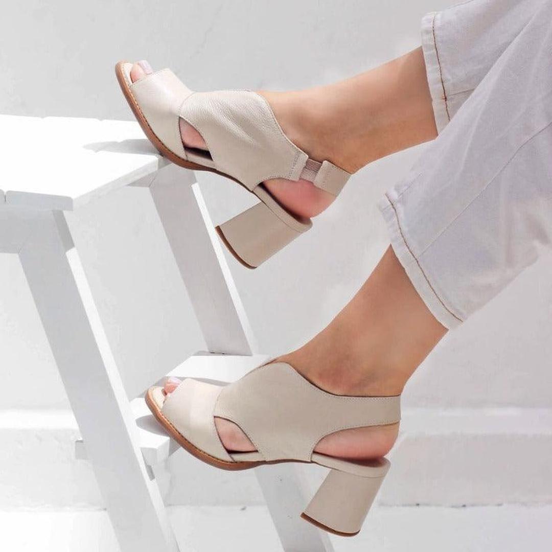 Leather open-toe block heel sandals