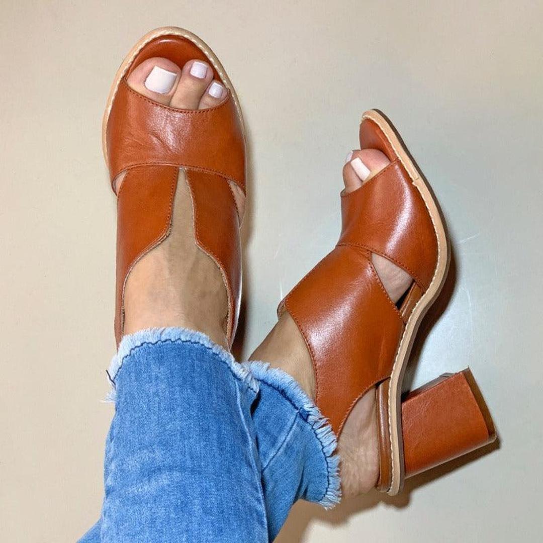 Leather open-toe block heel sandals