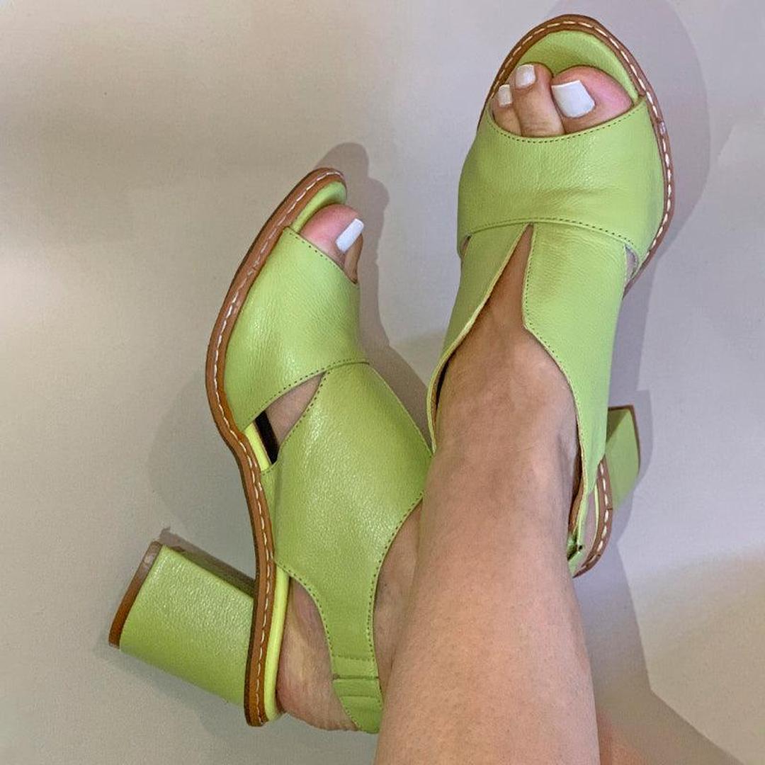 Leather open-toe block heel sandals