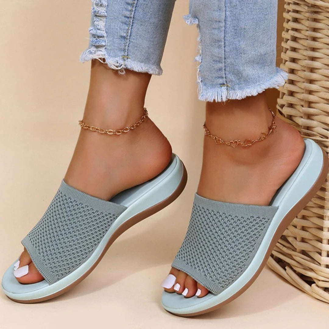 Knit open-toe slides