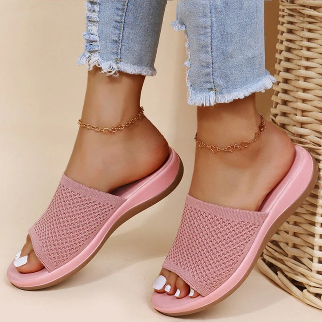 Knit open-toe slides